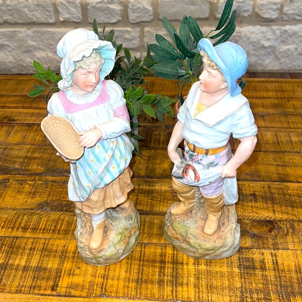 RARE GERMAN HEUBACH BISQUE ANTIQUE FIGURINES (PAIR)